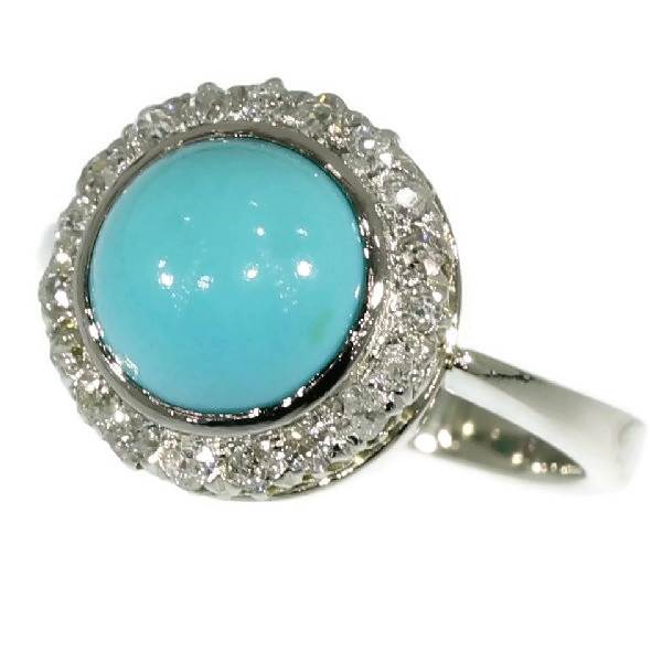 White gold estate diamond ring with turquoise
